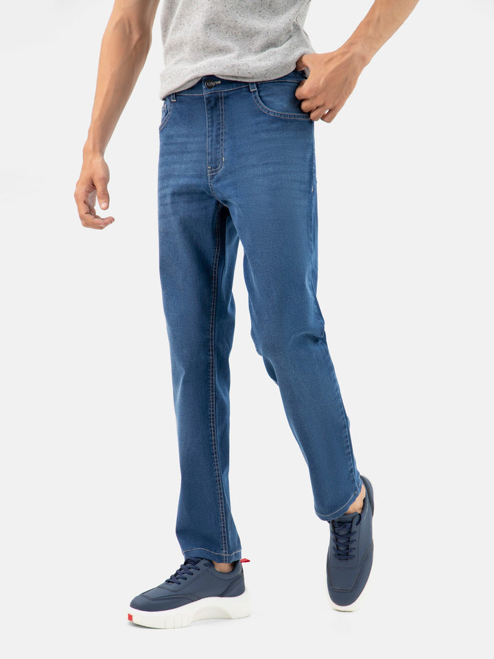 Brumano  Solids Mens  -  MidBlue Washed Casual Fit Jeans