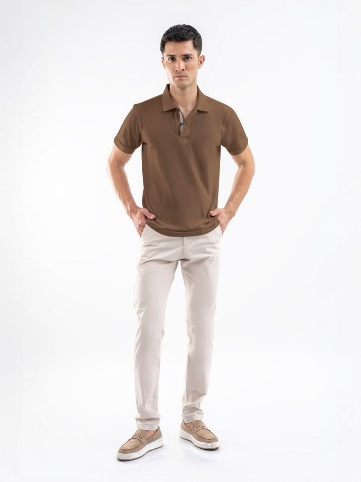 Brumano  Solids Cotton Polo Mid Brown 100% Cotton Pique Polo