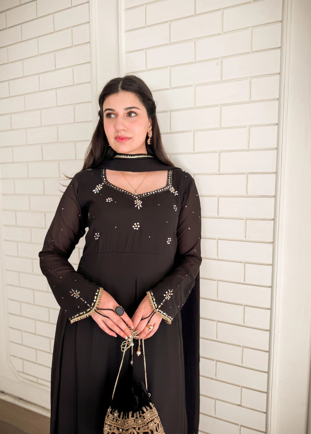 Mataish Women RTW Hand Work Chiffon 1 Piece Suit Midnight Mukesh Anarkali - Festive Collection