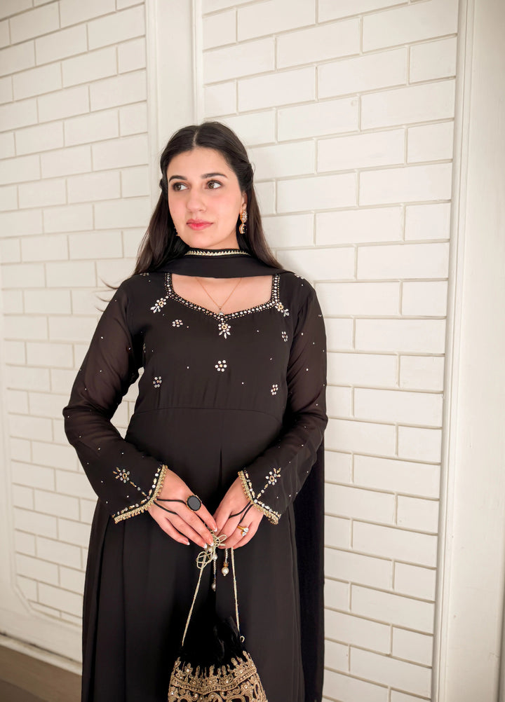 Mataish Women RTW Hand Work Chiffon 1 Piece Suit Midnight Mukesh Anarkali - Festive Collection