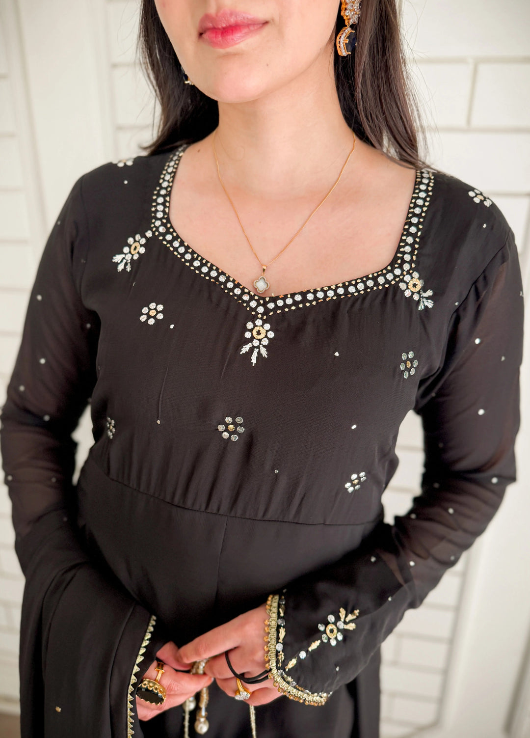 Mataish Women RTW Hand Work Chiffon 1 Piece Suit Midnight Mukesh Anarkali - Festive Collection