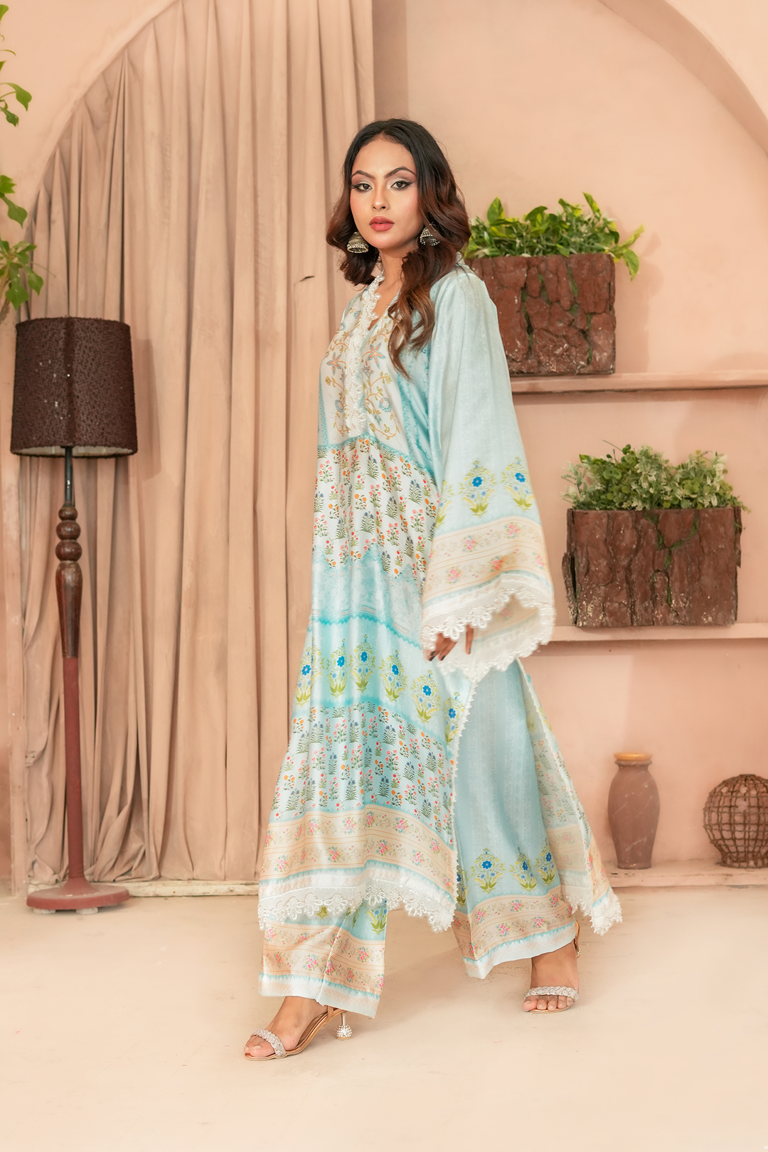 Madiha Gohar Pret Embroidered Malai Silk 2 Piece Suits Mint Mirage - Formals Collection