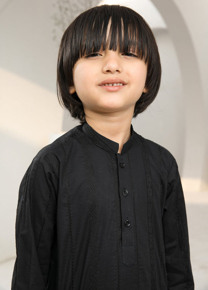 Muraqsh Ready To Wear   Boys Black Falling Cotton Embroidered Kurta Trouser MUR-BFECK - Summer Collection