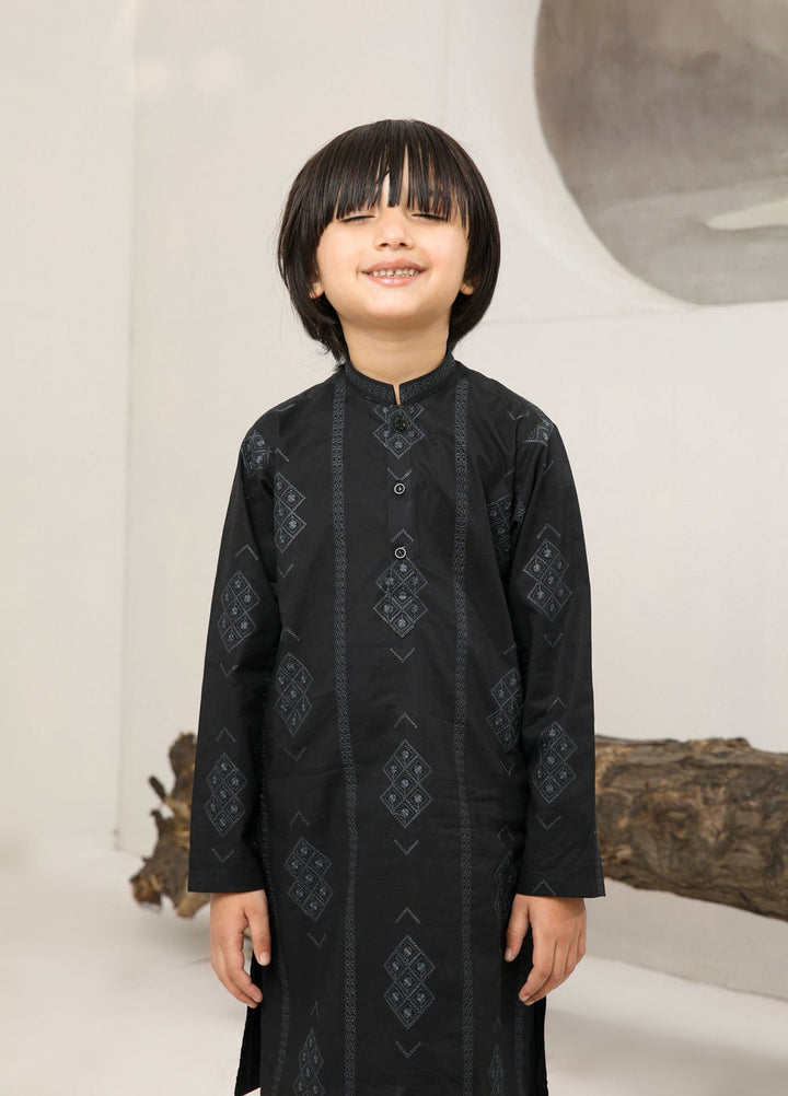 Muraqsh Ready To Wear   Boys Black Motif Cotton Embroidered Kurta Trouser MUR-BMECK - Summer Collection