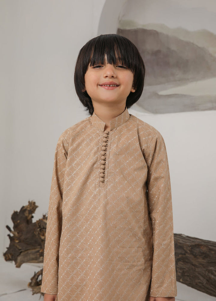 Muraqsh Ready To Wear   Boys Camel Cotton Embroidered Kurta Trouser MUR-CECKT - Summer Collection