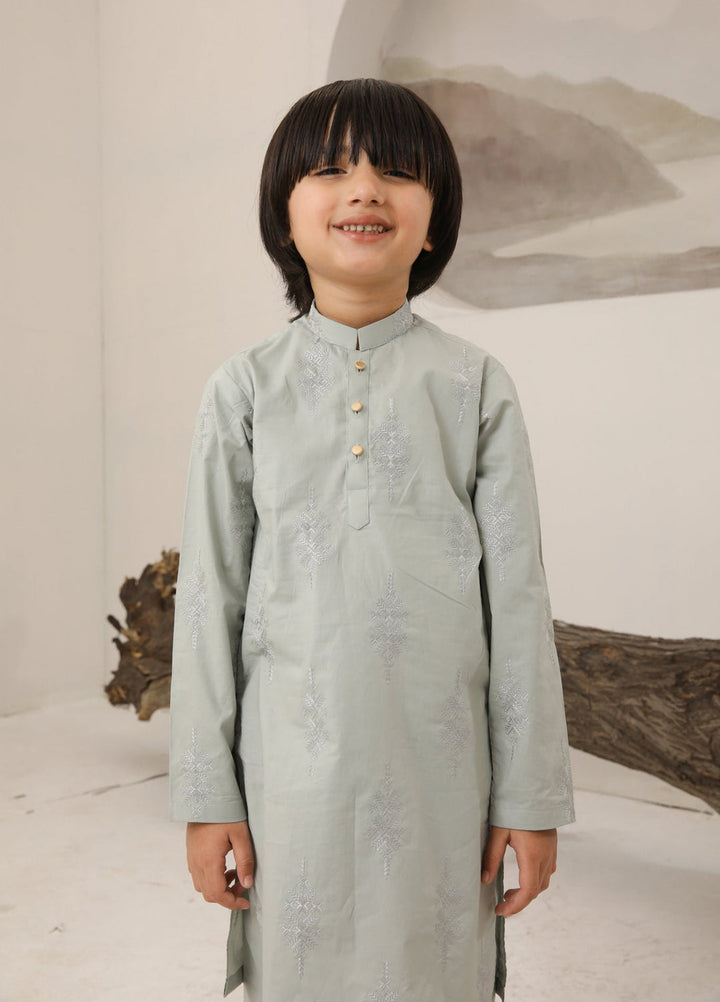 Muraqsh Ready To Wear   Boys Light Mint Cotton Embroidered Kurta Trouser MURMECK - Summer Collection