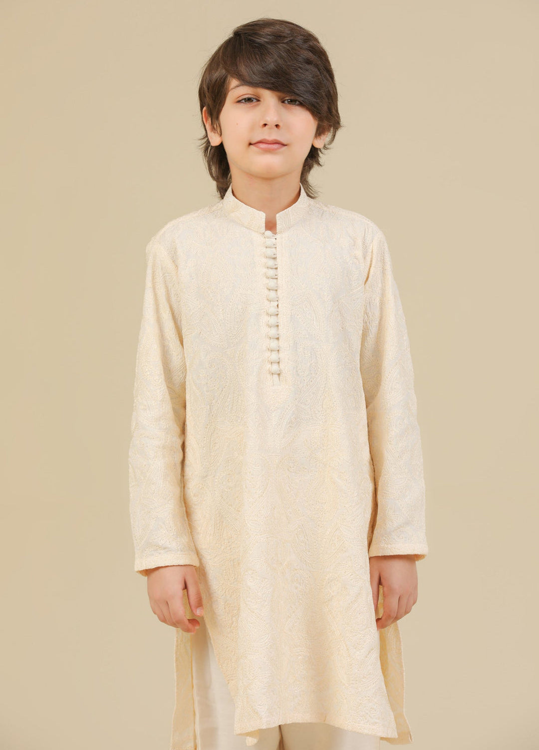 Muraqsh Ready To Wear Embroidered Bosky Boys Andaz Bosky White Kurta Trouser MUR-A-BWR - Summer Collection