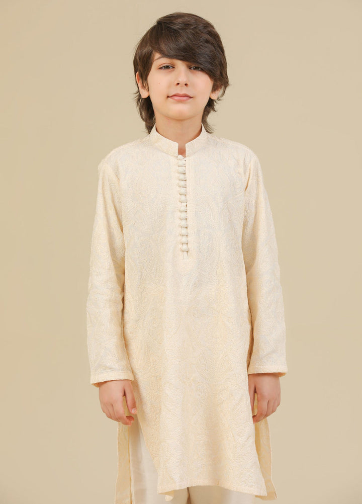 Muraqsh Ready To Wear Embroidered Bosky Boys Andaz Bosky White Kurta Trouser MUR-A-BWR - Summer Collection