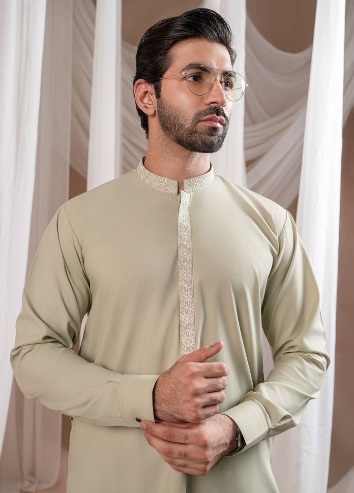 Muraqsh Ready To Wear Embroidered Cotton Men Formal Mint Green Kurta Shalwar Collar Neck MUR-FMGKS - Summer Collection