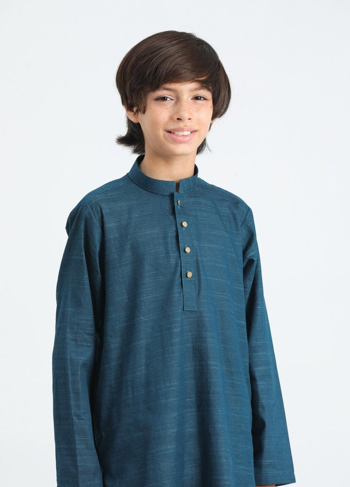 Muraqsh Ready To Wear Solids  Boys Blue Textured Cotton Kurta Trouser MUR-BTSCK - Summer Collection