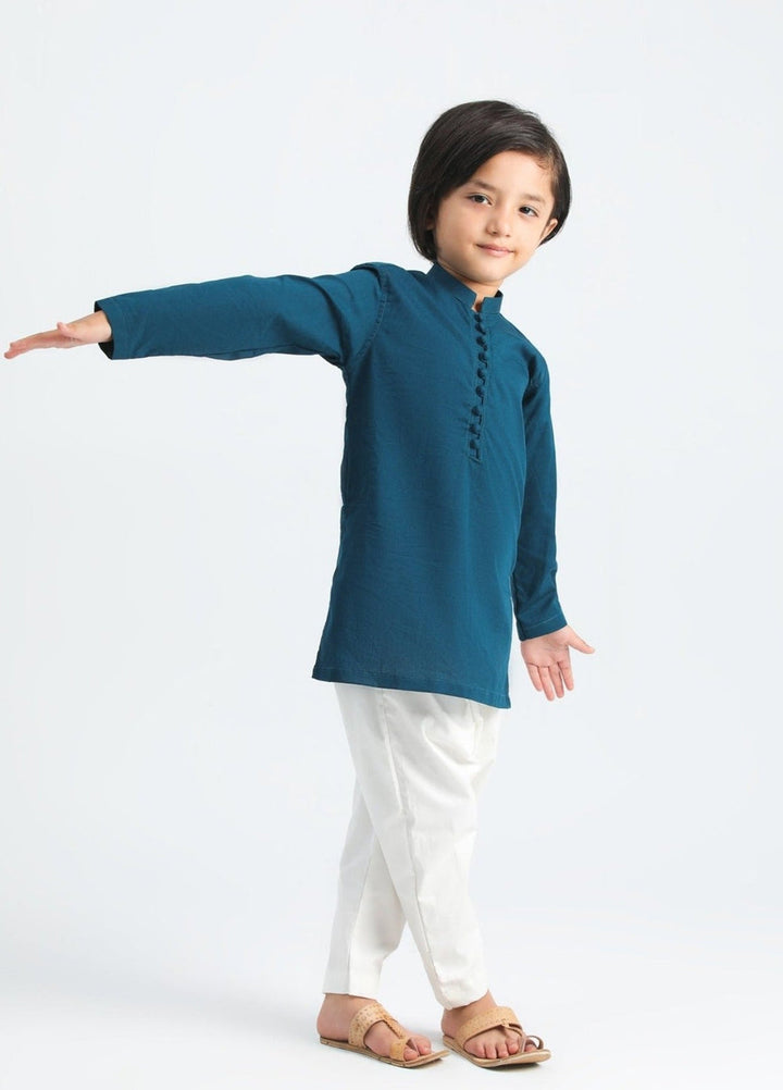Muraqsh Ready To Wear Solids  Boys French Blue Cotton Kurta Trouser MUR-FBSCK - Summer Collection