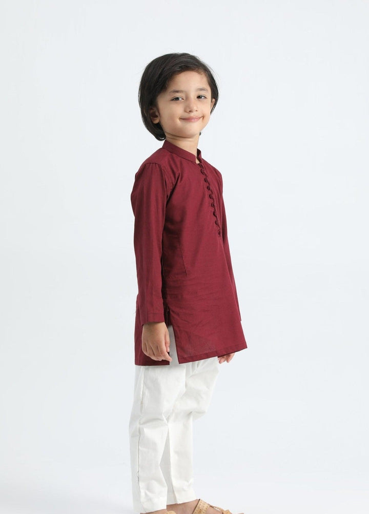 Muraqsh Ready To Wear Solids  Boys Maroon Cotton Kurta Trouser MURSCKT - Summer Collection