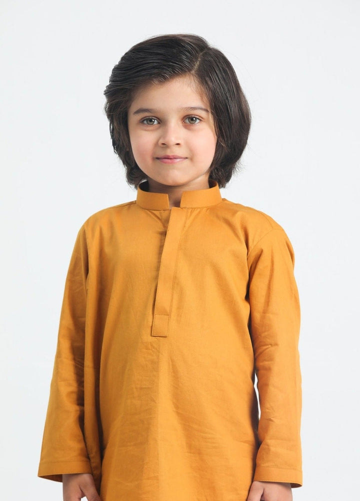 Muraqsh Ready To Wear Solids  Boys Mustard Cotton Kurta Trouser MURSCKT - Summer Collection
