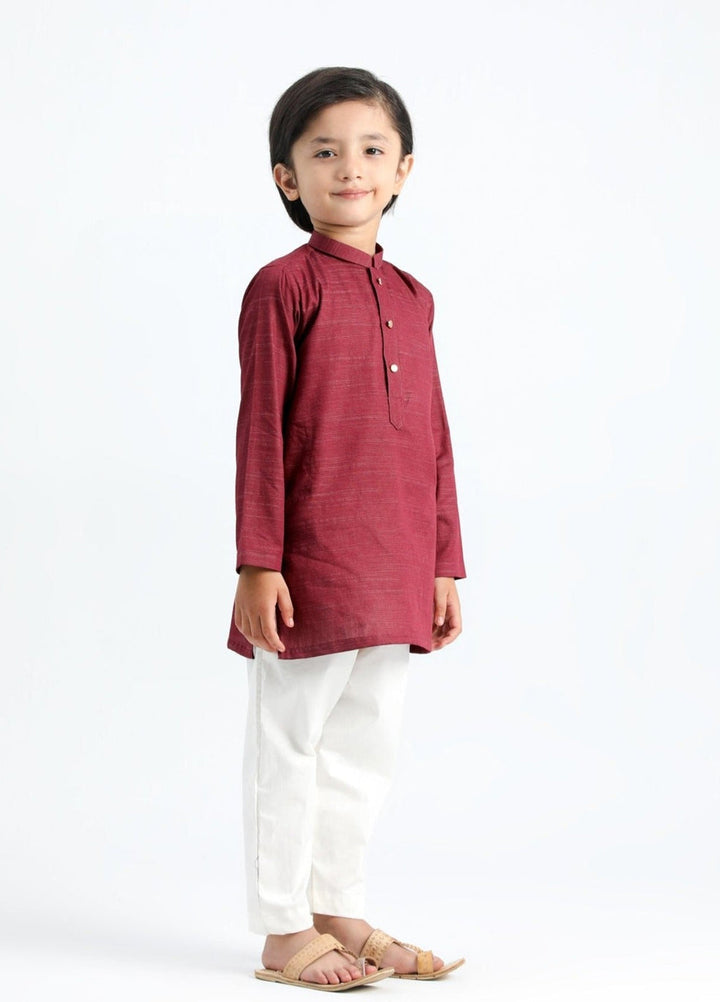 Muraqsh Ready To Wear Solids  Boys Wine Cotton Kurta Trouser MUR-WSCKT - Summer Collection