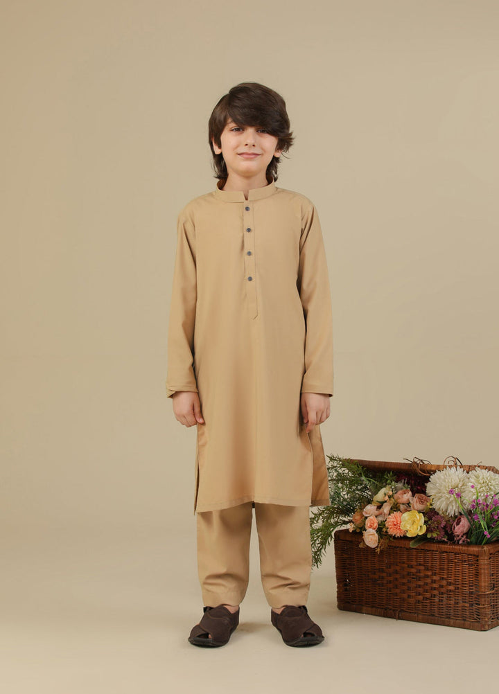 Muraqsh Ready To Wear Solids Cotton Boys Camel Blended Kurta Trouser MUR-CKT-K - Summer Collection