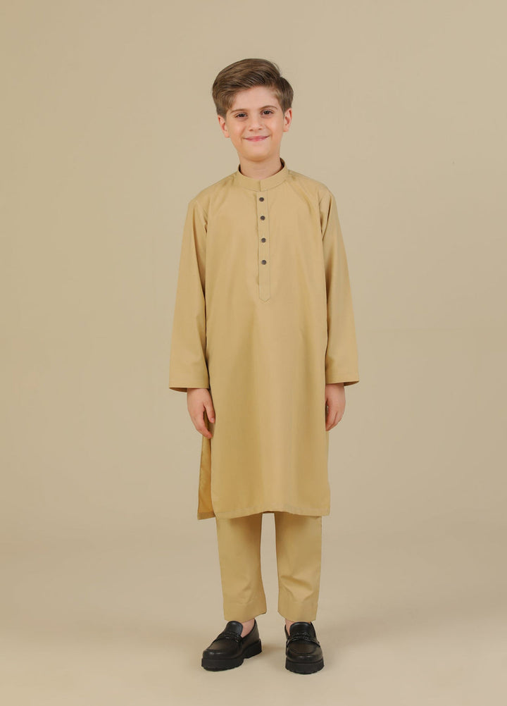 Muraqsh Ready To Wear Solids Cotton Boys Ivory Blended Kurta Trouser MUR-IKT-K - Summer Collection