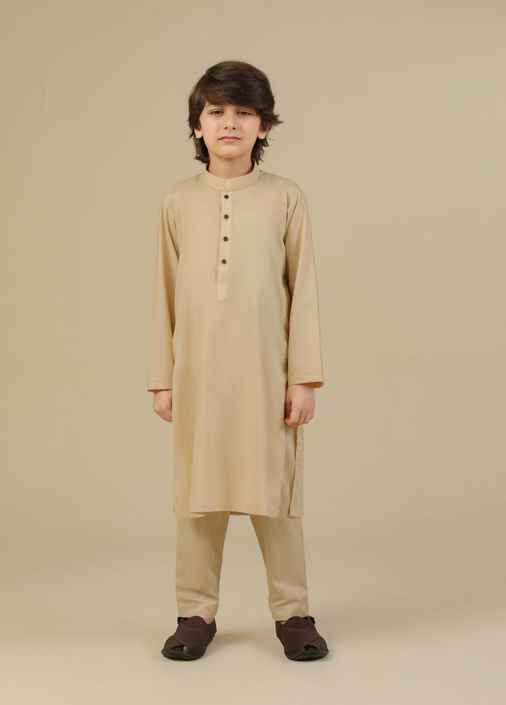 Muraqsh Ready To Wear Solids Cotton Boys Ivory Kurta Trouser MUR-ICKT - Summer Collection
