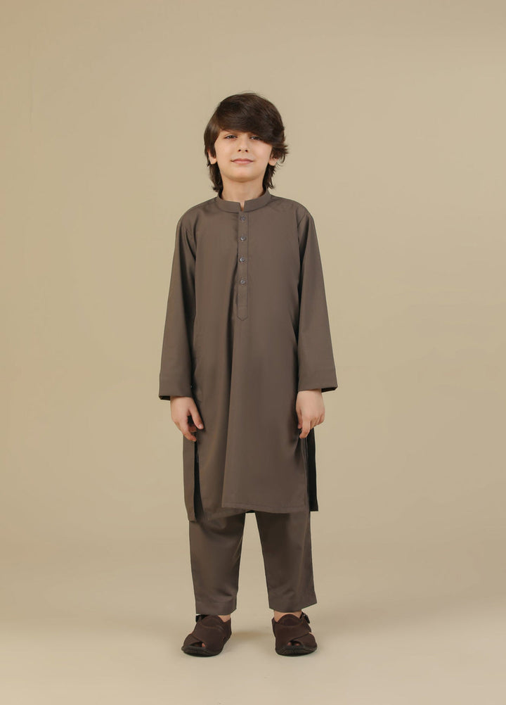 Muraqsh Ready To Wear Solids Cotton Boys Light Brown Blended Kurta Trouser MURBKT - Summer Collection