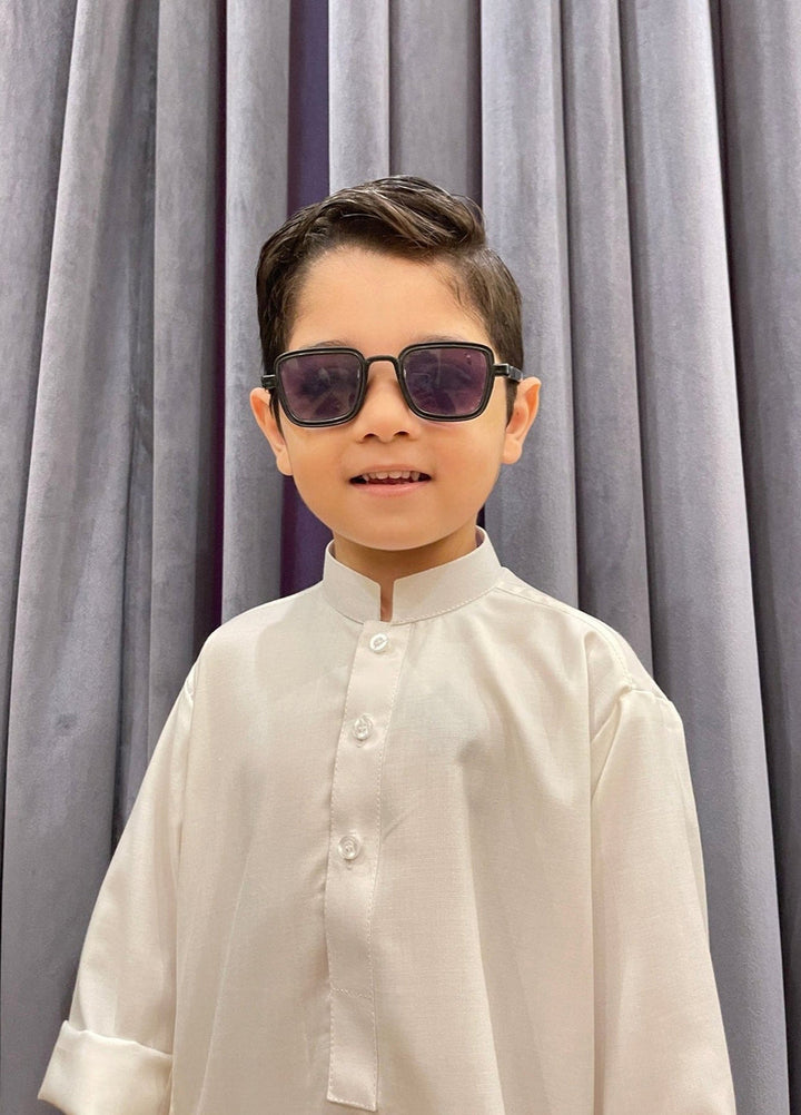 Muraqsh Ready To Wear Solids Cotton Boys Off White Blended Kurta Trouser MUR-OWK - Summer Collection