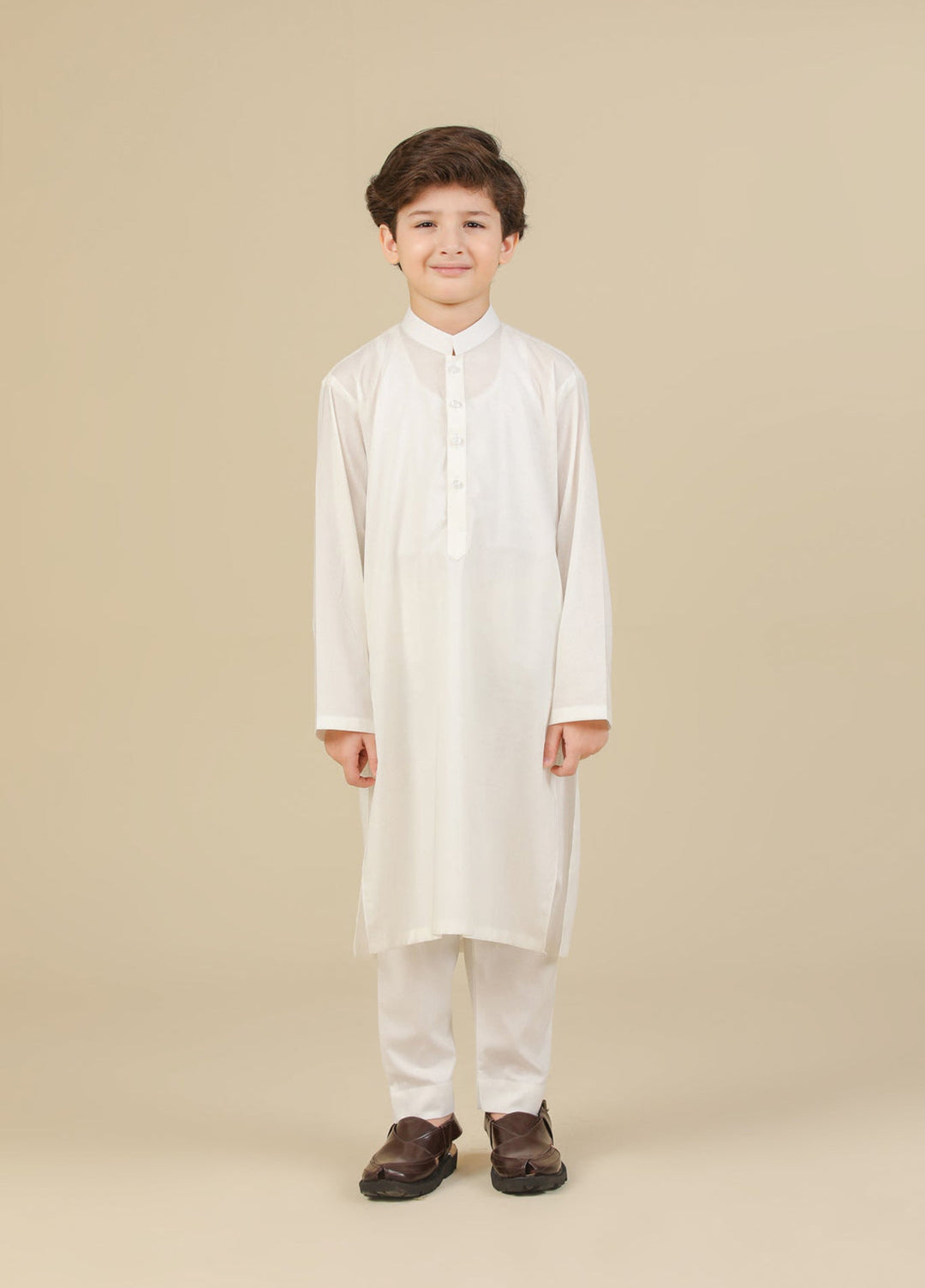 Muraqsh Ready To Wear Solids Cotton Boys Off White Kurta Trouser MUR-OWSCK - Summer Collection