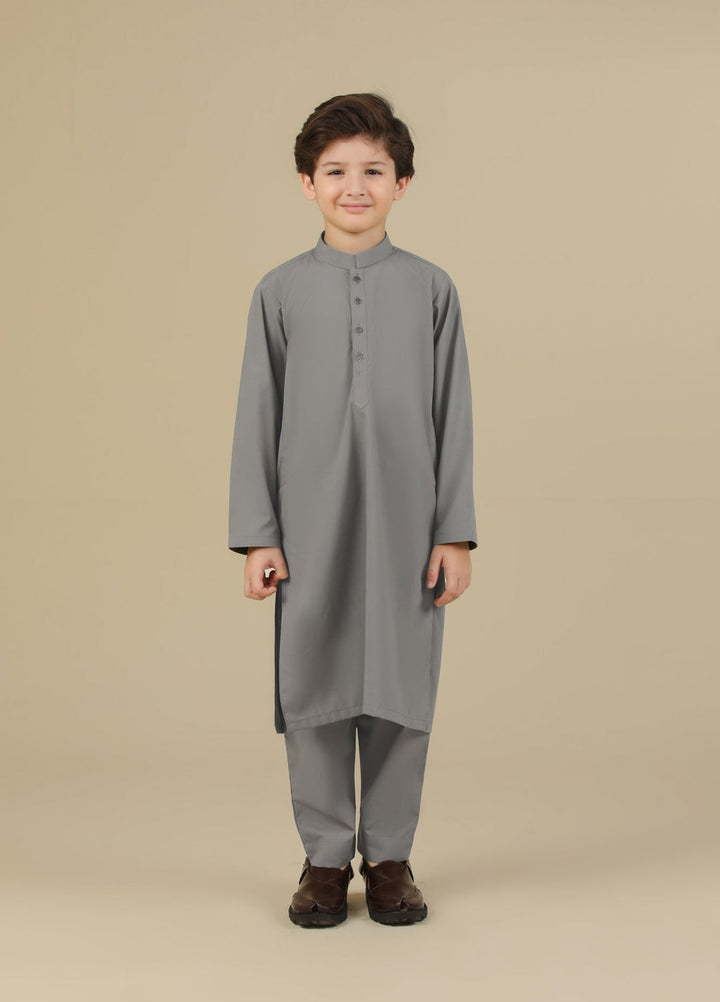 Muraqsh Ready To Wear Solids Cotton Boys Sand Grey Blended Kurta Trouser MURGKT - Summer Collection