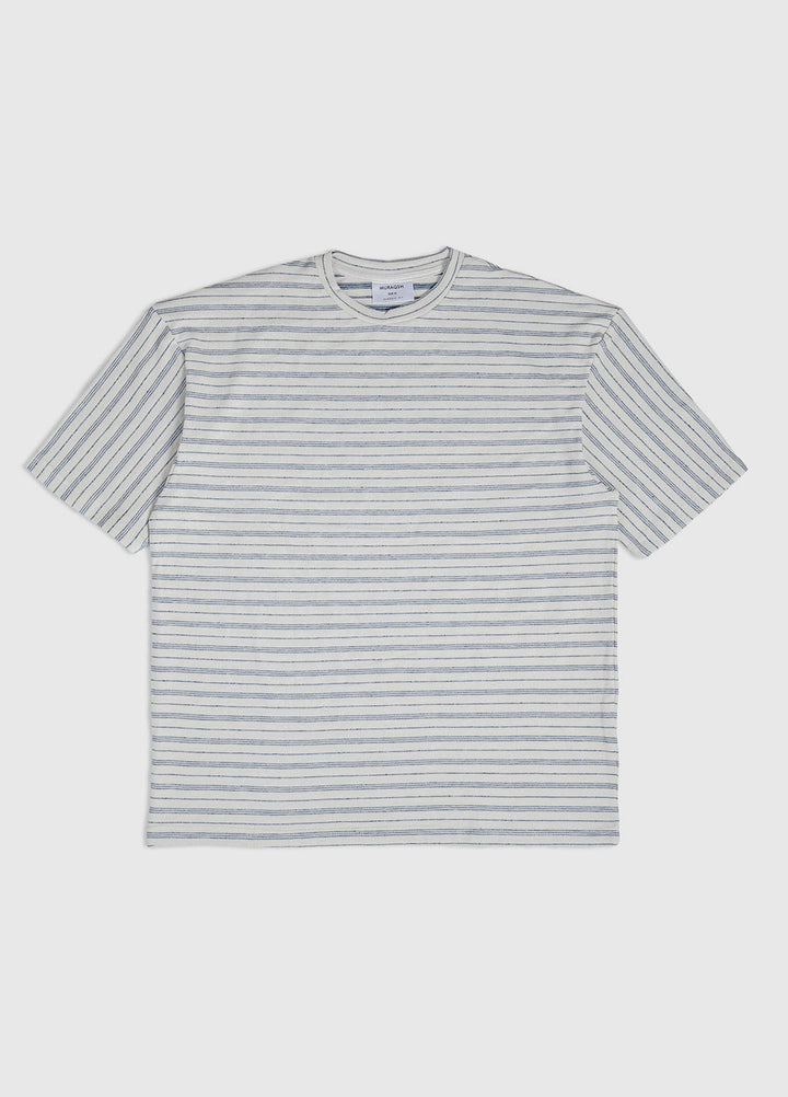Muraqsh Ready To Wear Solids Cotton Men Beige White Striper Oversized Tee ABD-BWSOT - Summer Collection