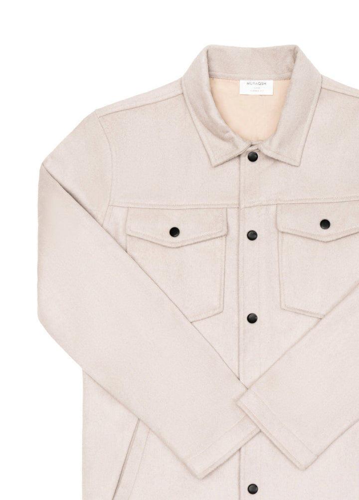 Muraqsh Ready To Wear Solids Cotton Men Beige Wool Coat ABD-BWC - Summer Collection