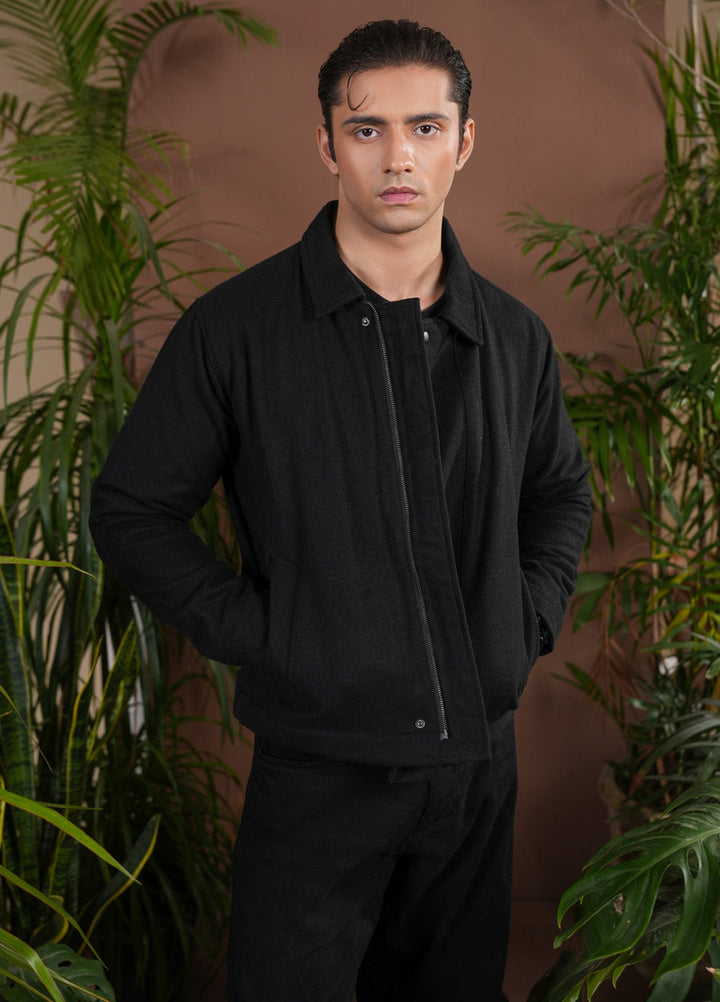 Muraqsh Ready To Wear Solids Cotton Men Black Tailored Wool Coat ABD-CTWC - Summer Collection