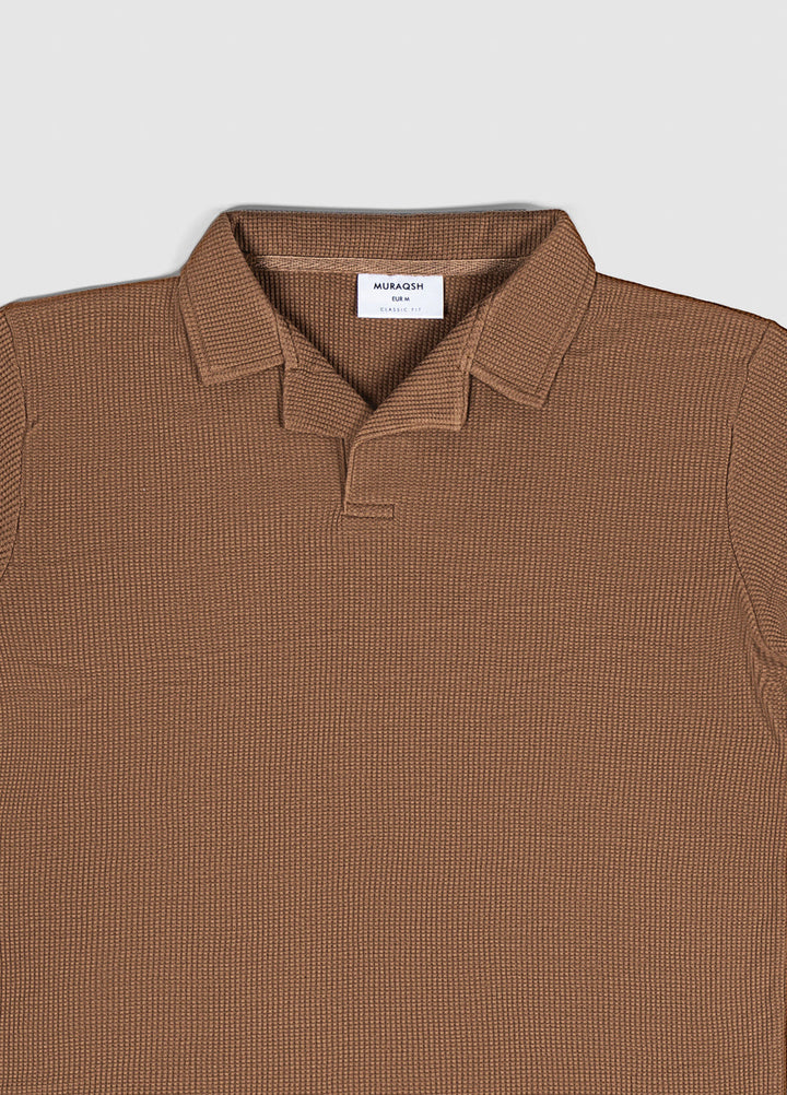 Muraqsh Ready To Wear Solids Cotton Men Camel Waffle Revere Polo ABD-CWRP - Summer Collection