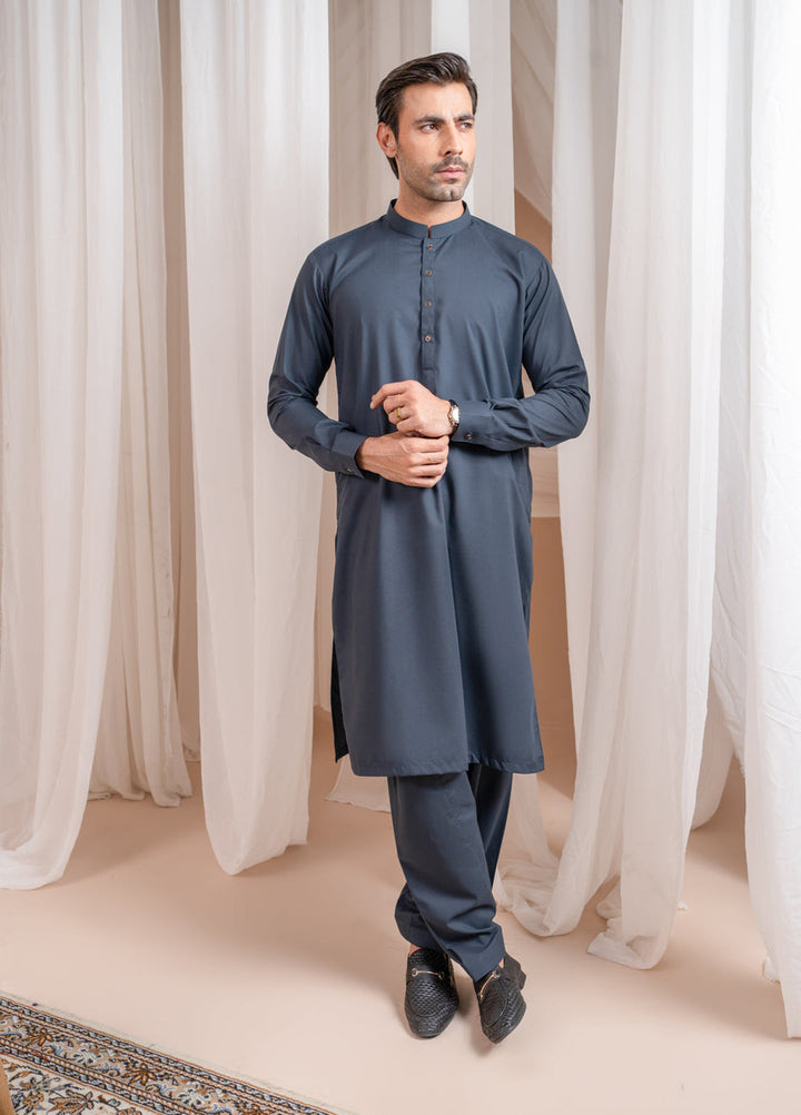 Muraqsh Ready To Wear Solids Cotton Men Charcoal Grey Kurta Trouser/Shalwar MUR-CGKT-KS - Summer Collection
