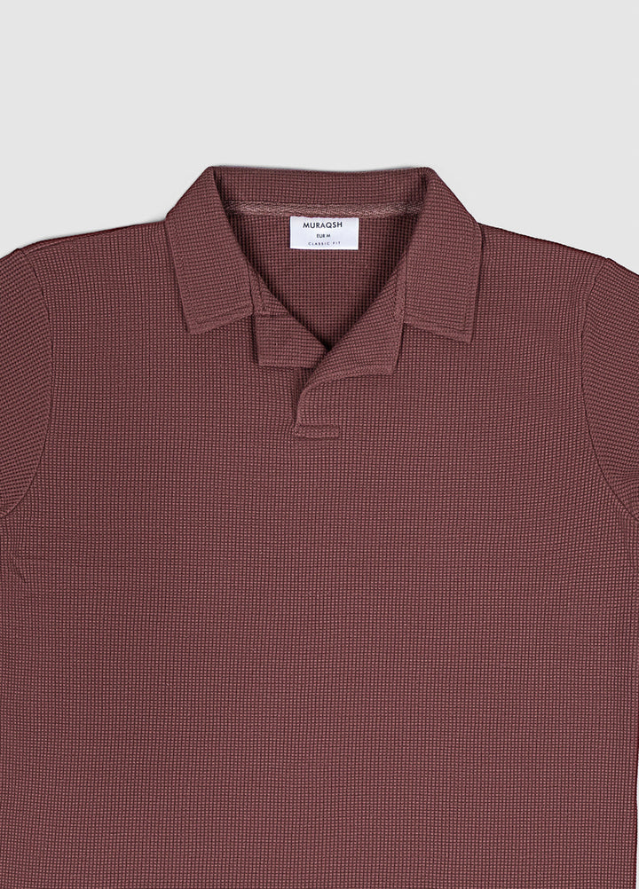 Muraqsh Ready To Wear Solids Cotton Men Dark Amber Waffle Revere Polo ABD-DAWRP - Summer Collection