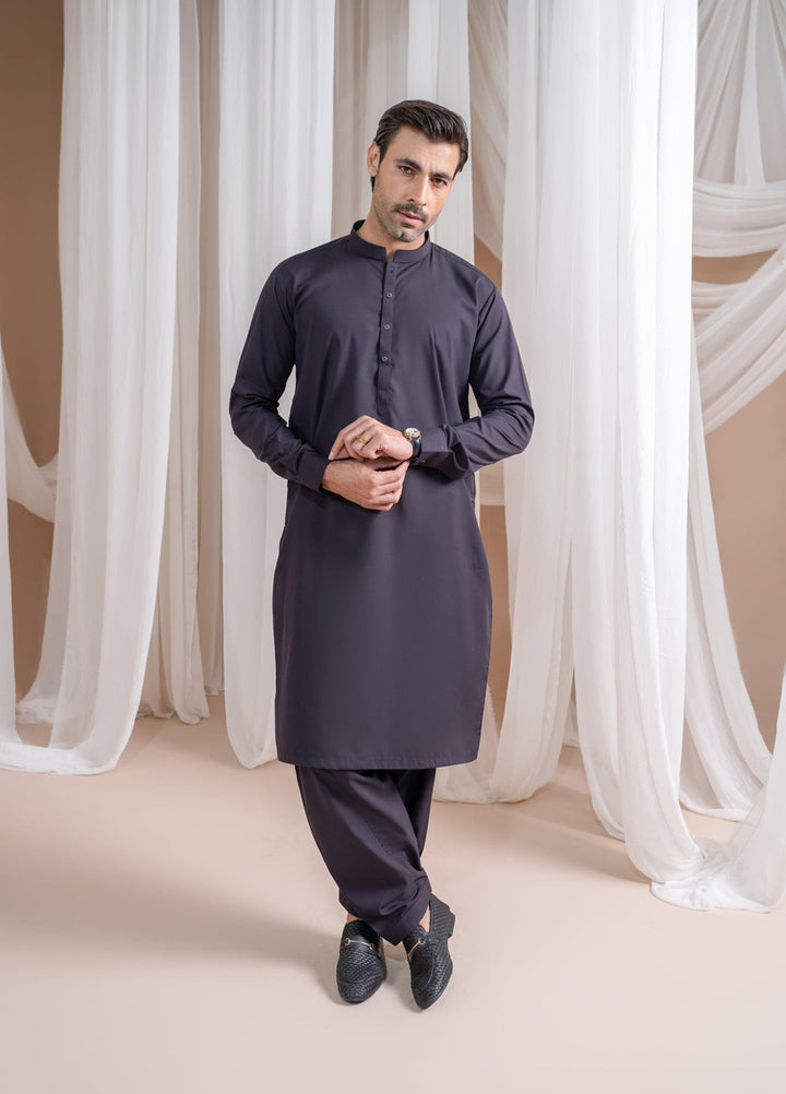 Muraqsh Ready To Wear Solids Cotton Men Deep Burgundy Luxury Blended Kurta Shalwar MUR-DBLBK - Summer Collection
