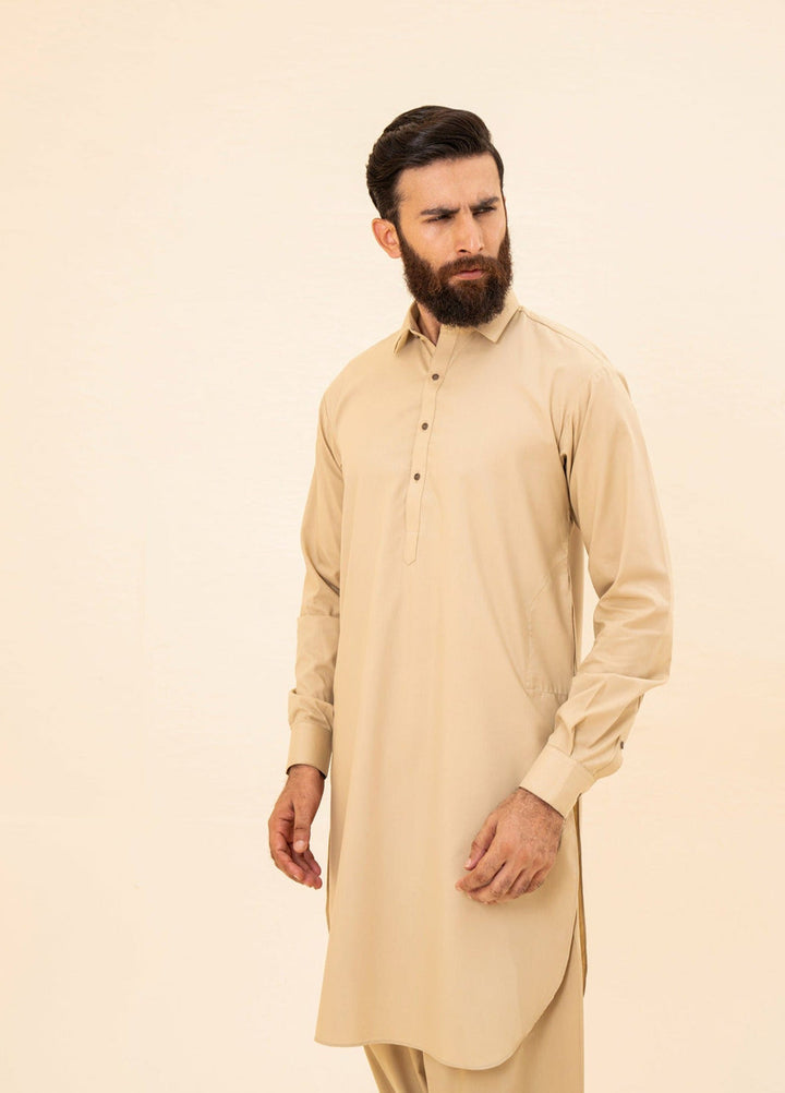 Muraqsh Ready To Wear Solids Cotton Men Ivory French Collar Kameez Shalwar MUR-IFCKS - Summer Collection
