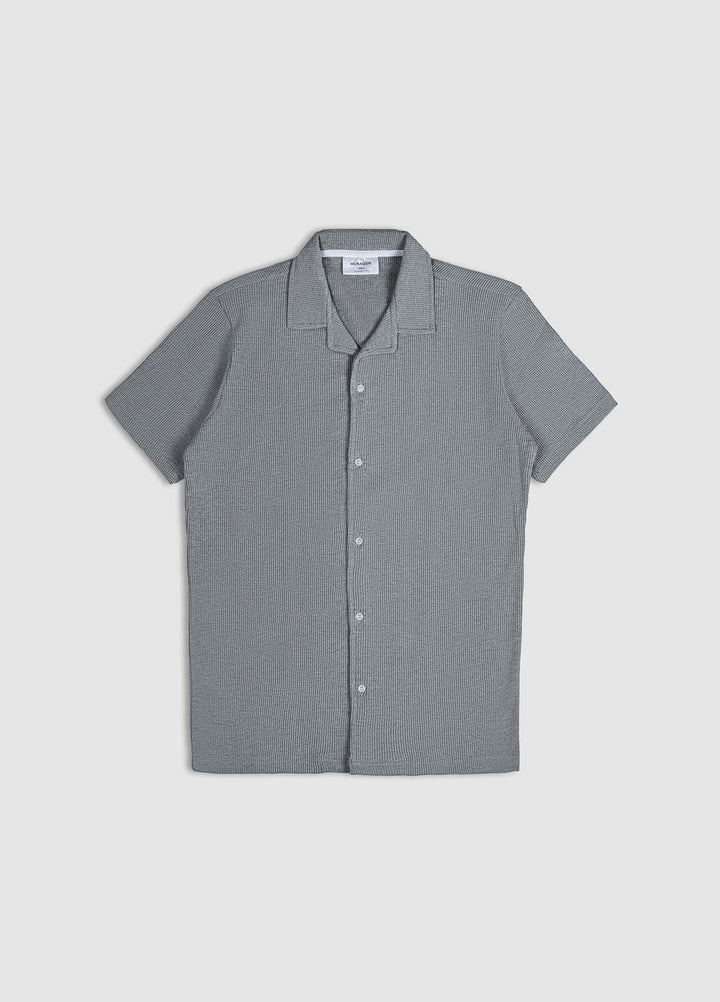 Muraqsh Ready To Wear Solids Cotton Men Light Grey Waffle Textured Revere Button Down ABDGWTRBD-FS - Summer Collection