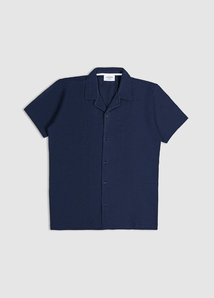 Muraqsh Ready To Wear Solids Cotton Men Navy Blue Drop Needle Revere Button Down ABD-NBDNRBD-FS - Summer Collection