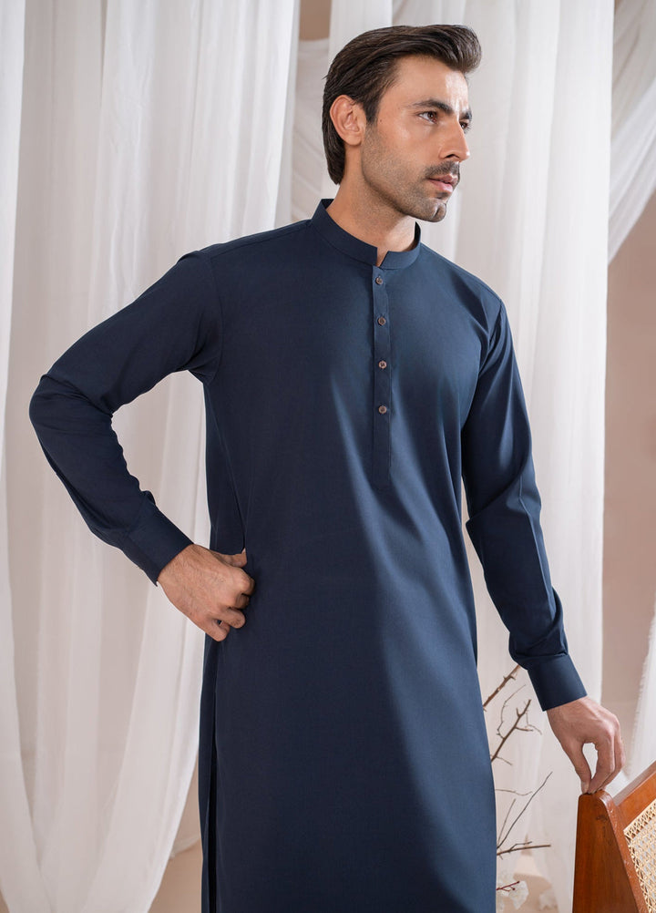 Muraqsh Ready To Wear Solids Cotton Men Navy Blue Kurta Trouser/Shalwar MUR-N-NHL - Summer Collection