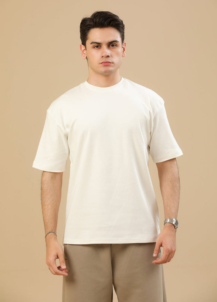 Muraqsh Ready To Wear Solids Cotton Men Off White Interlock Oversized Tee ABD-OWIOT - Summer Collection