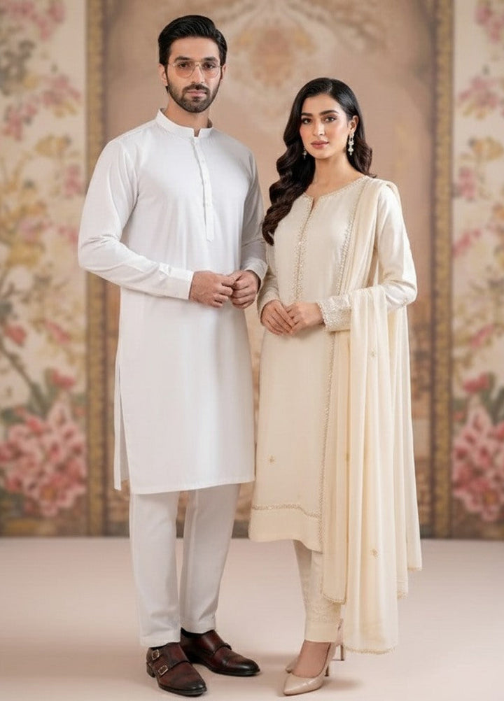 Muraqsh Ready To Wear Solids Cotton Men Off White Kurta Trouser/Shalwar MUR-OWKT--KS - Summer Collection