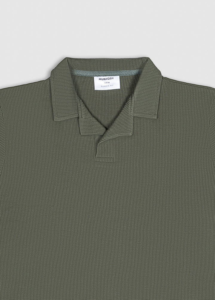 Muraqsh Ready To Wear Solids Cotton Men Olive Green Waffle Revere Polo ABD-OGWRP - Summer Collection