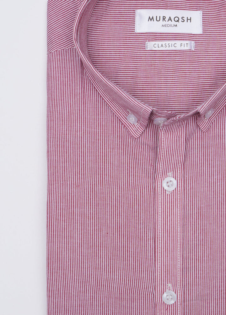 Muraqsh Ready To Wear Solids Cotton Men Red Striped Casual Shirt ABD-RSCS - Summer Collection