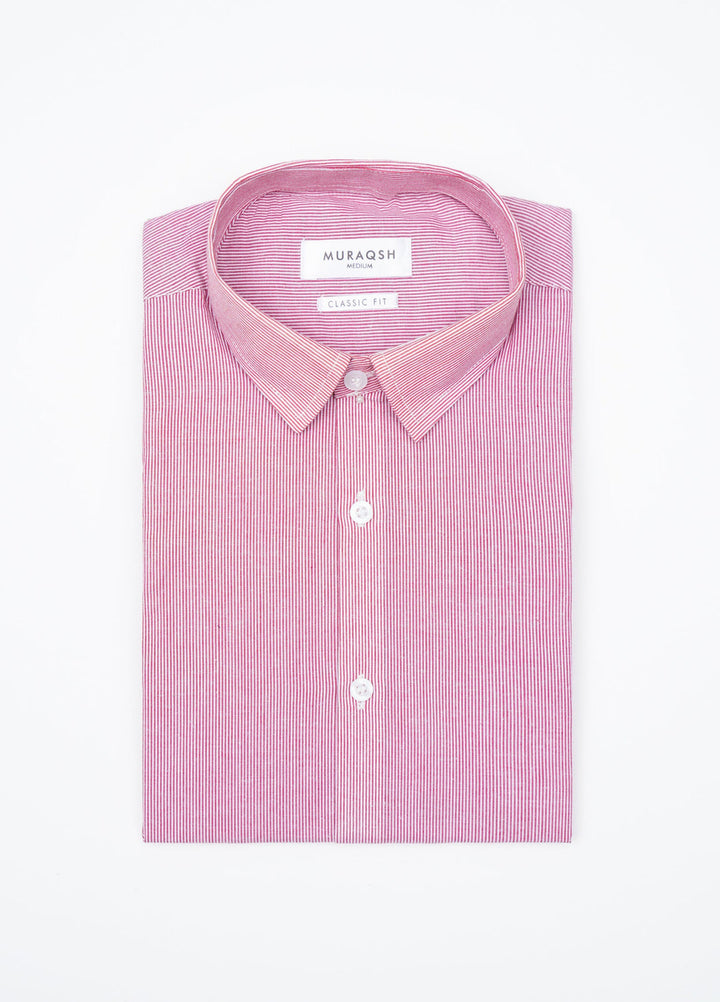 Muraqsh Ready To Wear Solids Cotton Men Red Striped Formal Shirt ABD-RSFS - Summer Collection