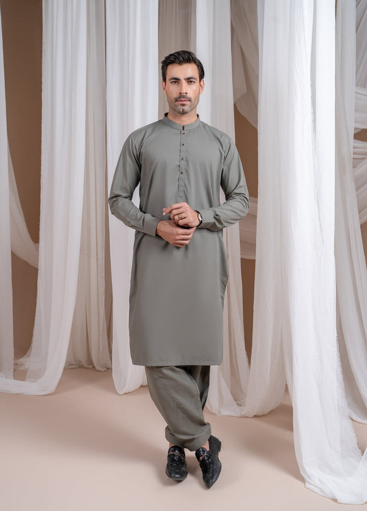 Muraqsh Ready To Wear Solids Cotton Men Sand Grey Luxury Blended Kurta Shalwar MURGLBK - Summer Collection