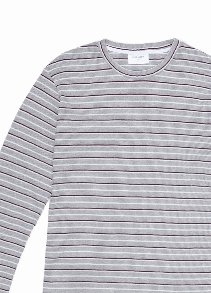 Muraqsh Ready To Wear Solids Cotton Men Waffle Grey Striped Sweat Shirt ABD-WGSSS - Summer Collection