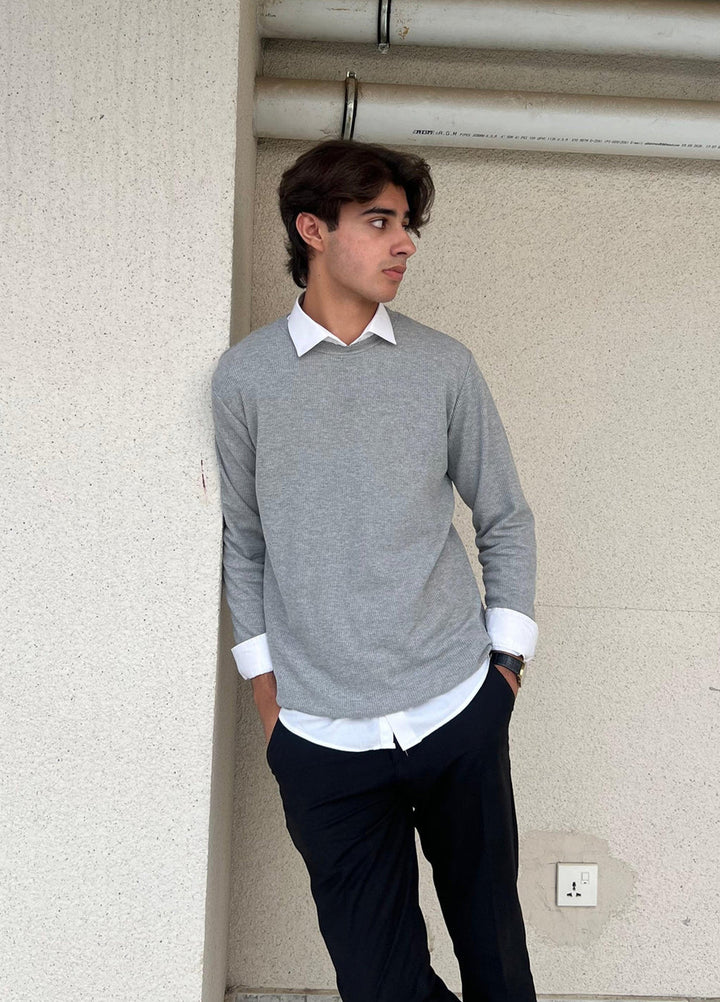 Muraqsh Ready To Wear Solids Cotton Men Waffle Grey Sweat Shirt ABD-WGSS - Summer Collection