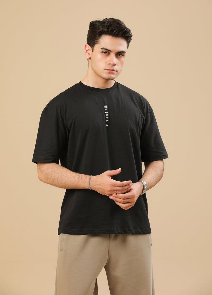 Muraqsh Ready To Wear Solids Cotton Men Weekend Oversized Tee in Black ABD-WOSTB - Summer Collection