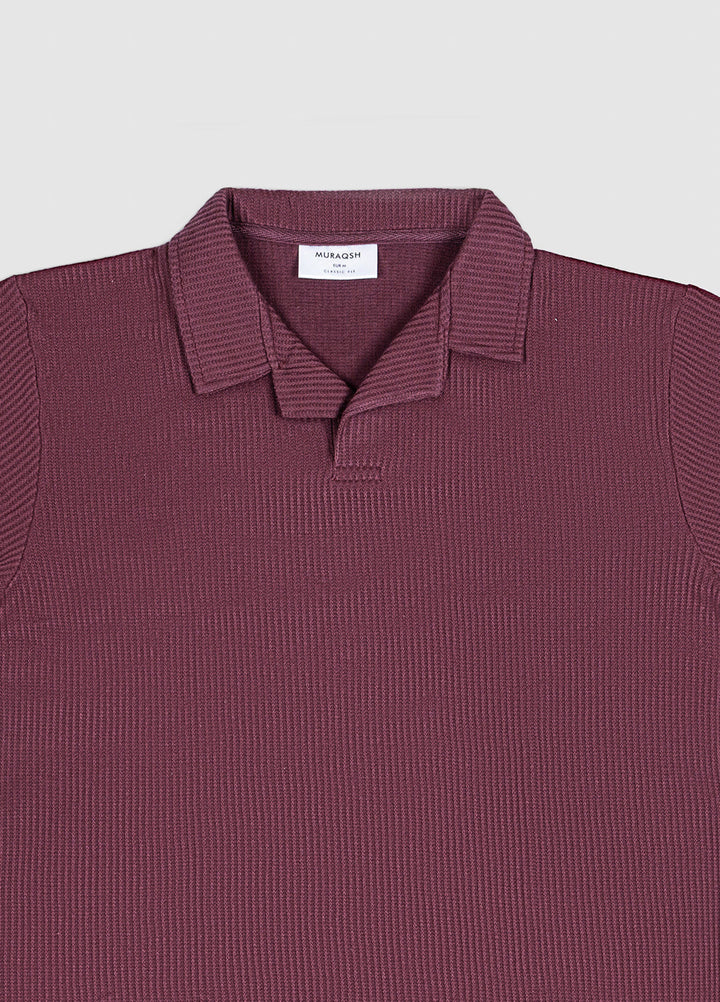 Muraqsh Ready To Wear Solids Cotton Men Wine Drop Needle Revere Polo ABD-WDNRP - Summer Collection