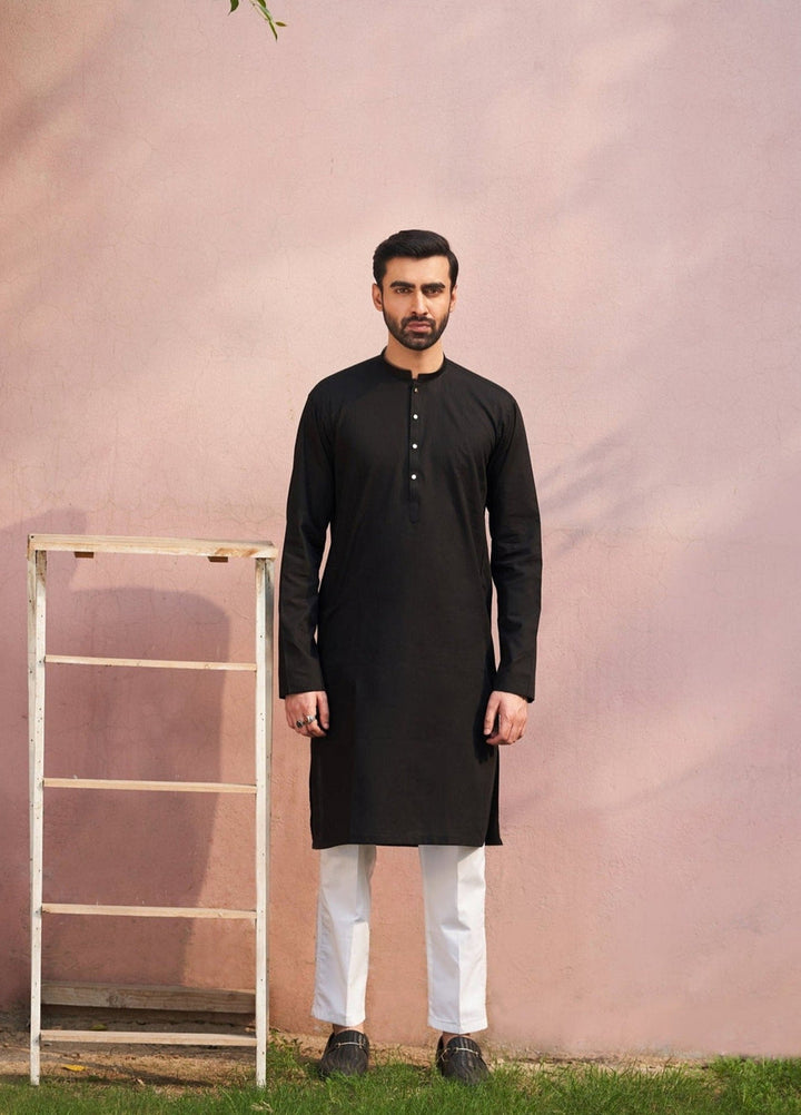 Muraqsh Ready To Wear Solids  Men Black Cotton Kurta Trouser MUR-BCKWT-KUR - Summer Collection