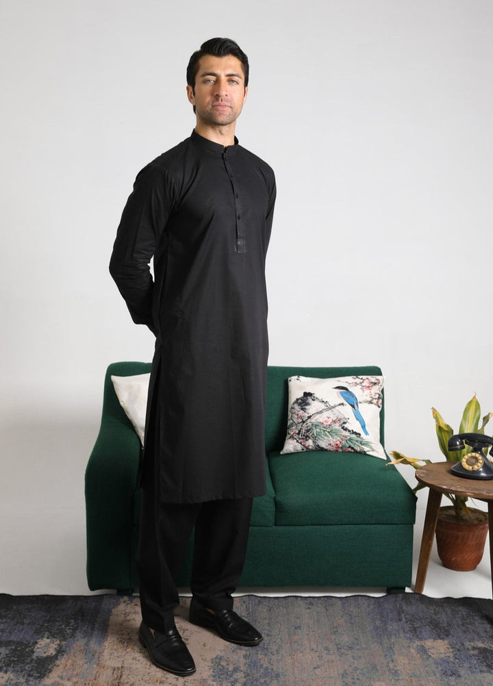 Muraqsh Ready To Wear Solids  Men Black Soft Cotton Kurta Shalwar MUR-BCKS - Summer Collection