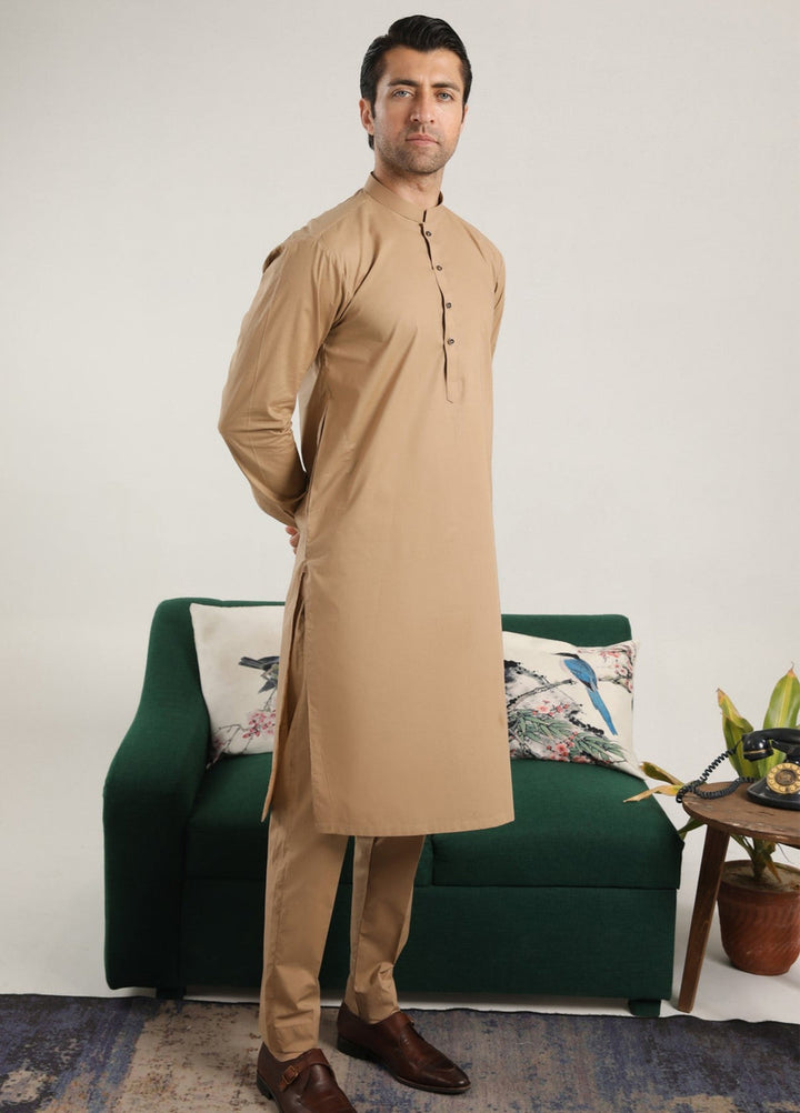 Muraqsh Ready To Wear Solids  Men Camel Soft Cotton Kurta Trouser MUR-CCKT - Summer Collection