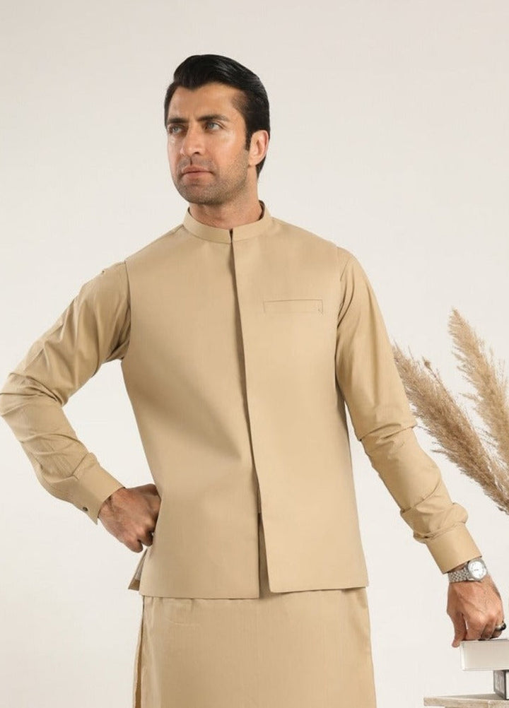 Muraqsh Ready To Wear Solids  Men Ivory Skin Soft Cotton Waistcoat MUR-ISSCW - Summer Collection